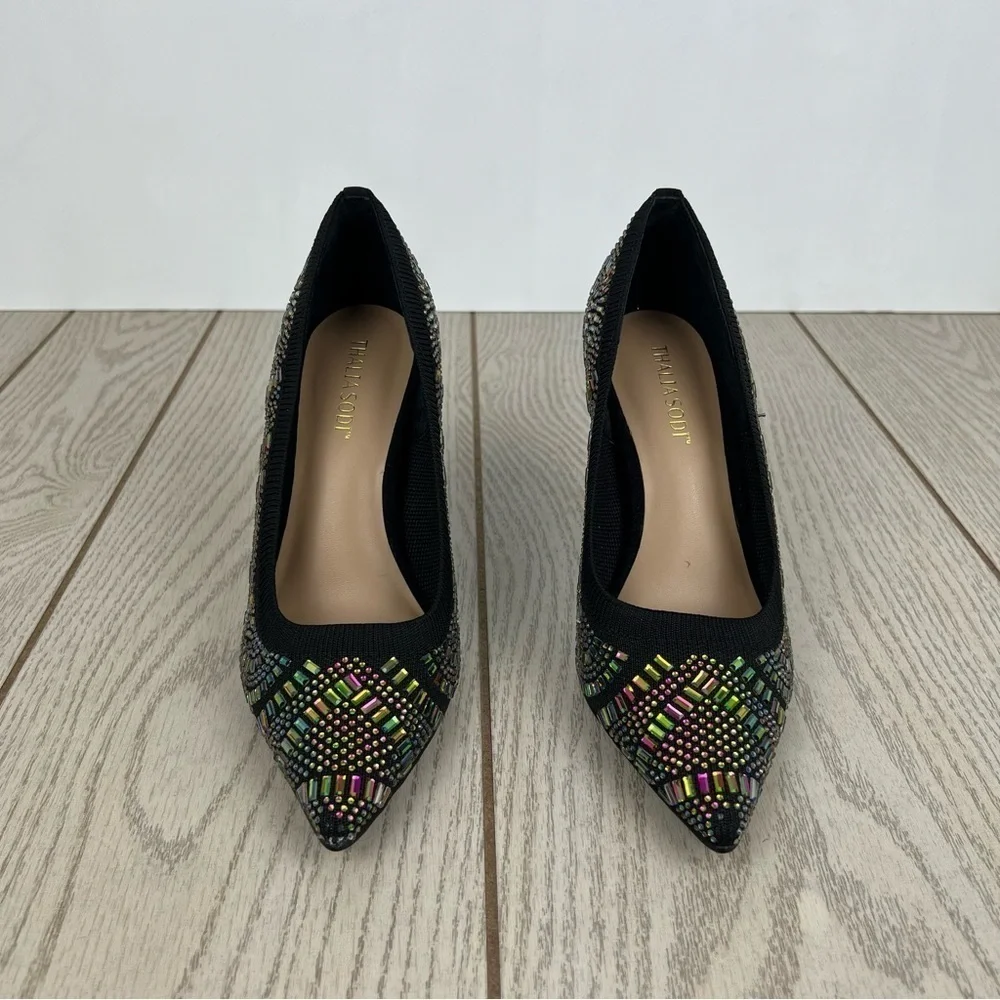 Thalia Sodi Women's Kaia Bling Gem Pointed-Toe Pumps 6M Black $100
